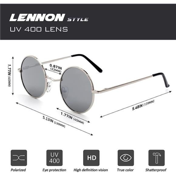 Cool Summer Mens or Womens Lennon Style Round Polarized Unisex Sunglasses - Picture 4 of 5
